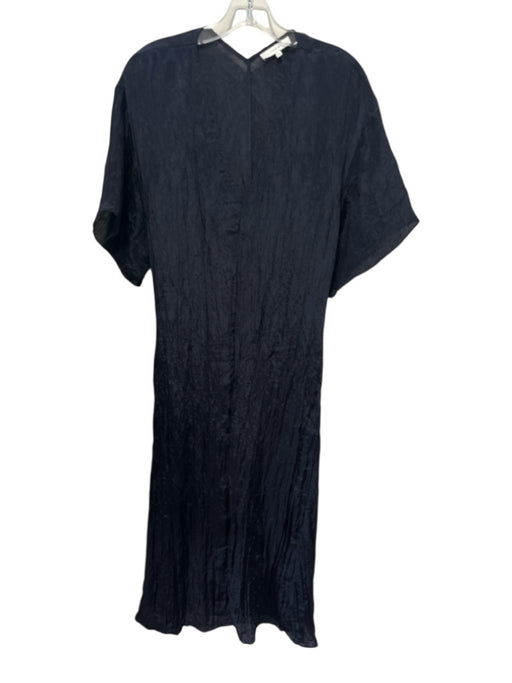Vince Size M Navy Blue Polyester Blend Scrunched Short Sleeve V Neck Dress Navy Blue / M