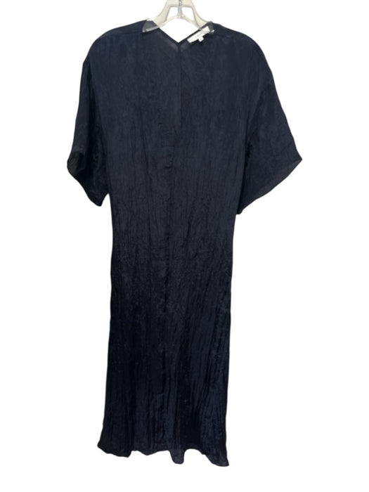 Vince Size M Navy Blue Polyester Blend Scrunched Short Sleeve V Neck Dress Navy Blue / M