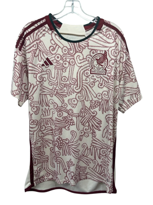 Adidas Size XL Red & Beige Synthetic Abstract Jersey Men's Short Sleeve Red & Beige / XL