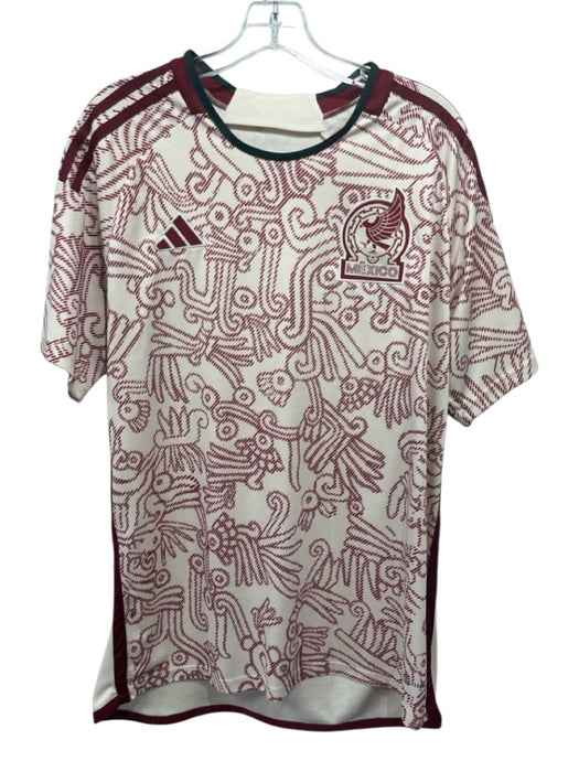 Adidas Size XL Red & Beige Synthetic Abstract Jersey Men's Short Sleeve Red & Beige / XL