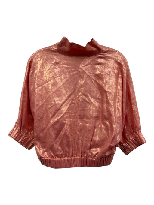 Emily McCarthy Size M Pink & Gold Linen Shimmer Puff Sleeve Elastic Trim Top Pink & Gold / M