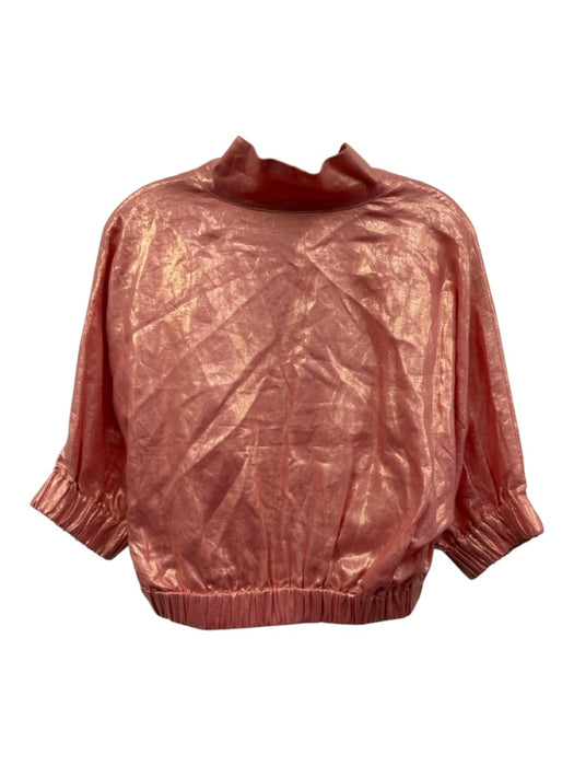 Emily McCarthy Size M Pink & Gold Linen Shimmer Puff Sleeve Elastic Trim Top Pink & Gold / M