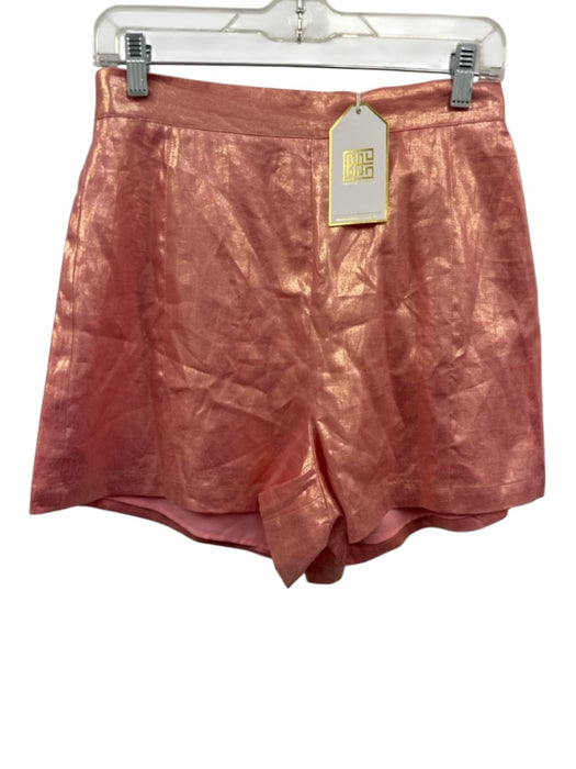 Emily McCarthy Size M Pink & Gold Linen Shimmer Puff Sleeve Elastic Trim Top Pink & Gold / M
