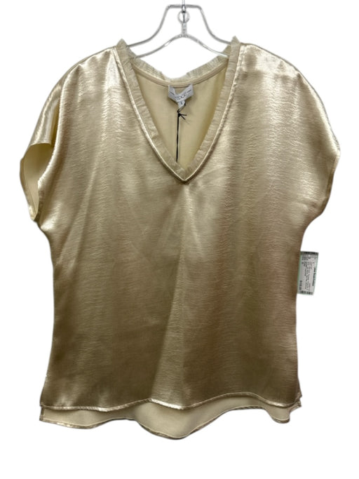S'edge Size S Pale Gold Polyester Fringe trim V Neck Cap Sleeve Short Set Pale Gold / S