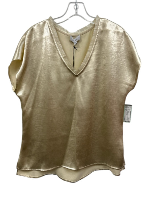 S'edge Size S Pale Gold Polyester Fringe trim V Neck Cap Sleeve Short Set Pale Gold / S