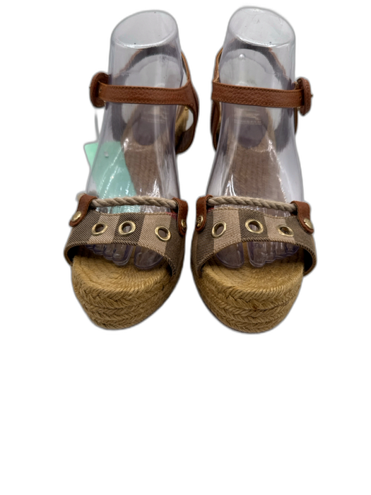 Burberry Shoe Size 40 Tan, Brown, Red Canvas Leather Nova Check Rope Wedges Tan, Brown, Red / 40