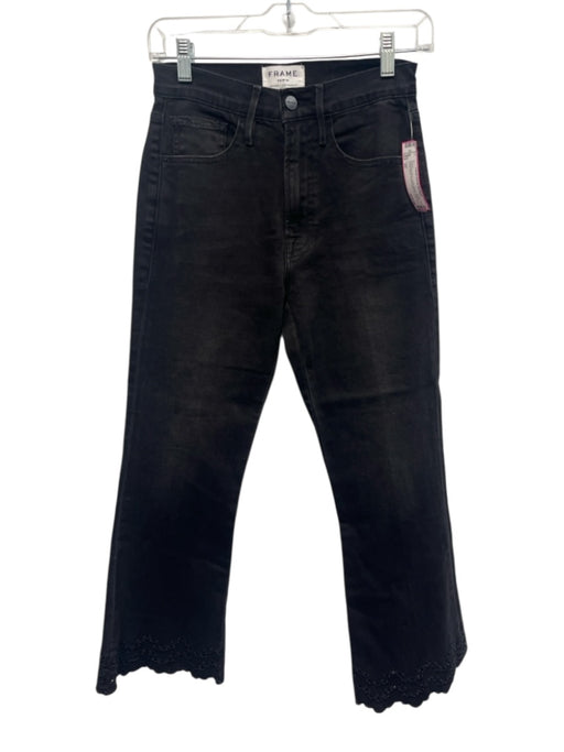 Frame Size 25 Charcoal Black Cotton Blend Denim Eyelet Detail Crop Flare Jeans Charcoal Black / 25