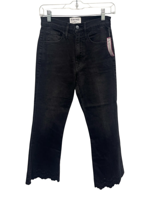 Frame Size 25 Charcoal Black Cotton Blend Denim Eyelet Detail Crop Flare Jeans Charcoal Black / 25