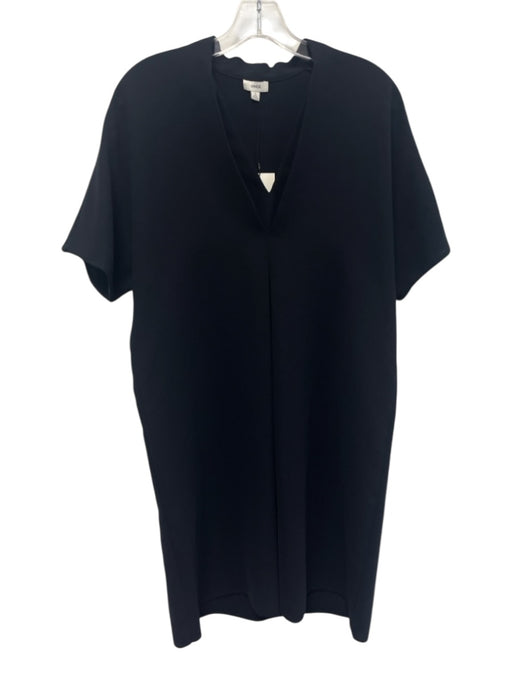 Vince Size XS Black Polyester 1/2 Dolman Sleeve V Neck Pleat Detail Dress Black / XS