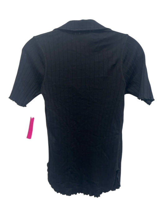 Helmut Lang Size XS Black Cotton Ribbed Knit Collared V Neck Short Sleeve Top Black / XS