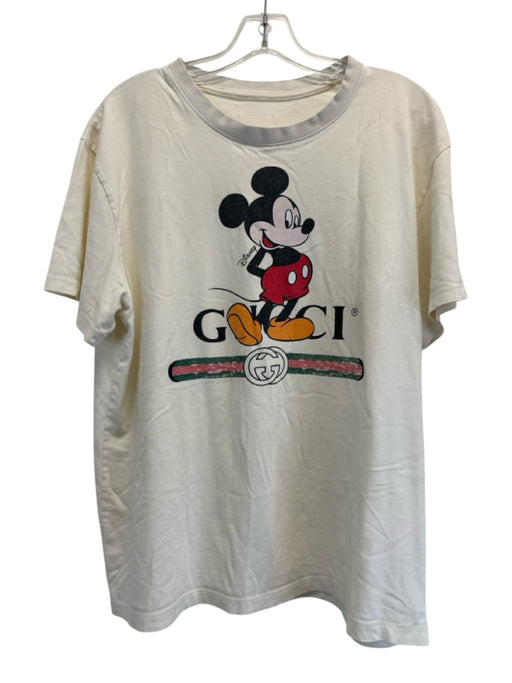 Gucci x Disney Size L Cream & Multi Cotton Graphic Logo Short Sleeve T Shirt Top Cream & Multi / L