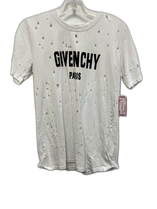 Givenchy Size S White & Black Cotton Graphic Logo Holey T Shirt Top White & Black / S