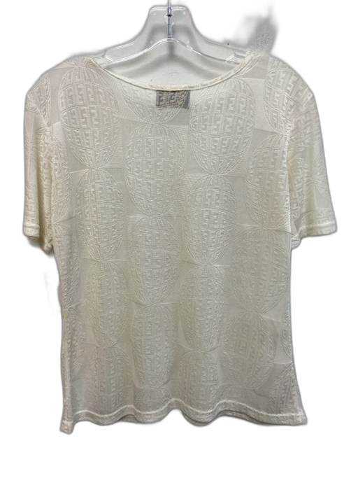 Fendi Jeans Size Est M Cream White Polyester Blend Textured Knit Monogram Top Cream White / Est M