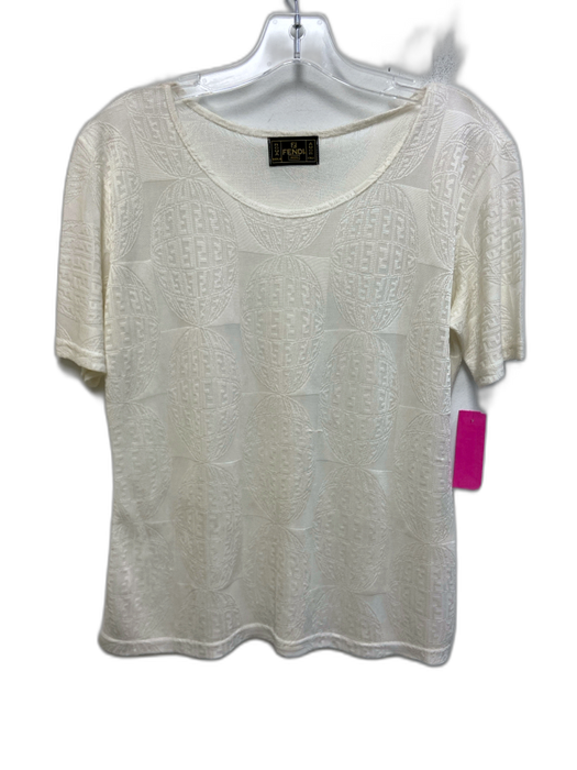 Fendi Jeans Size Est M Cream White Polyester Blend Textured Knit Monogram Top Cream White / Est M