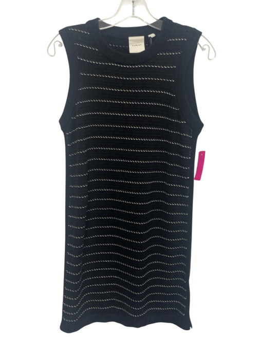 Varley Size XS Black & White Cotton Textured Knit Sleeveless Ribbed Hem Dress Black & White / XS