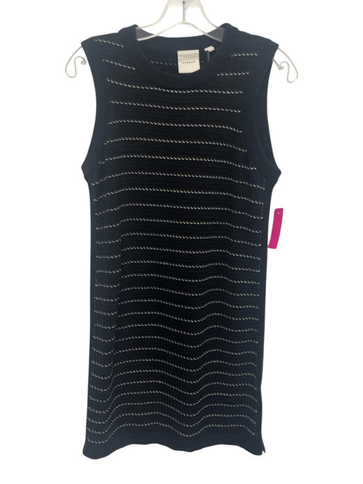 Varley Size XS Black & White Cotton Textured Knit Sleeveless Ribbed Hem Dress Black & White / XS