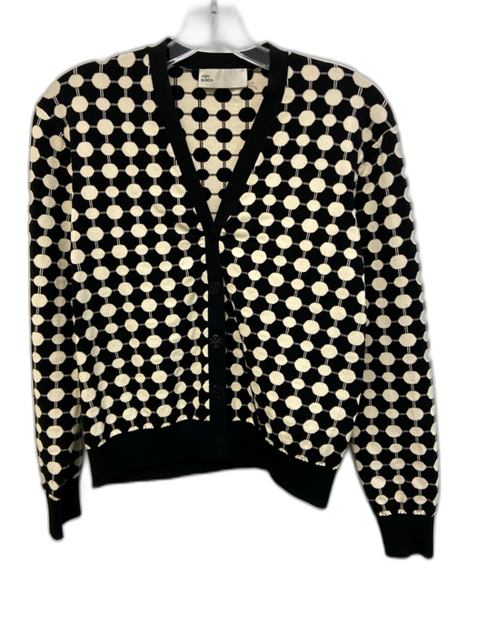 Tory Burch Size M Cream White & Black Viscose Blend Knit Circle Cardigan Sweater Cream White & Black / M