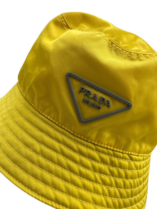 Prada Yellow Nylon Logo Water Resistant Bucket Hat Yellow / L