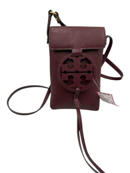 Tory Burch Burgundy Red Leather Logo Magnetic Flap Phone Bag Crossbody Bag Burgundy Red / One Size
