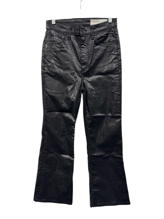 Rag & Bone Size 27 Black Cotton Coated Zip & Button High Waist Flare Pants Black / 27