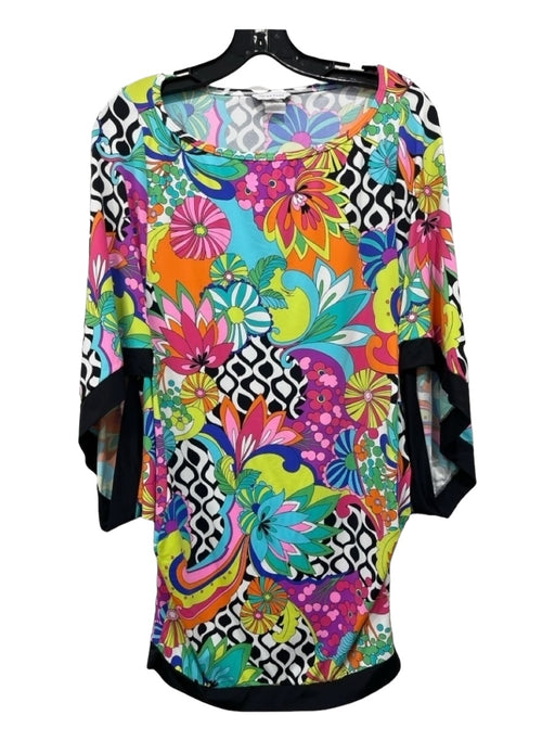 Trina Turk Size S Multi Nylon Blend Wide Neck Abstract Floral Tunic Top Multi / S