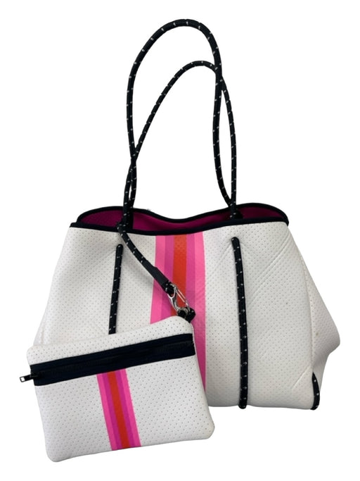 Haute Shore White, Pink & Orange Neoprene Perforated Double Top Handle Bag White, Pink & Orange