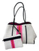 Haute Shore White, Pink & Orange Neoprene Perforated Double Top Handle Bag White, Pink & Orange