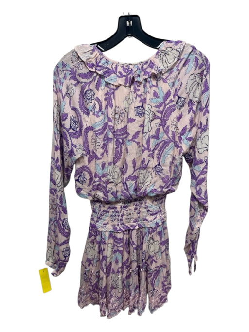 Hemant & Nandita Size Small Pink, Purple & White Viscose Long Lace Sleeves Dress Pink, Purple & White / Small