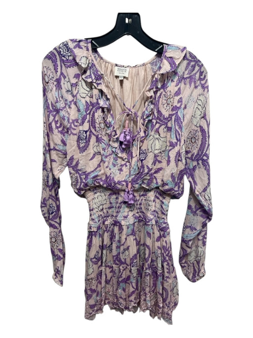 Hemant & Nandita Size Small Pink, Purple & White Viscose Long Lace Sleeves Dress Pink, Purple & White / Small