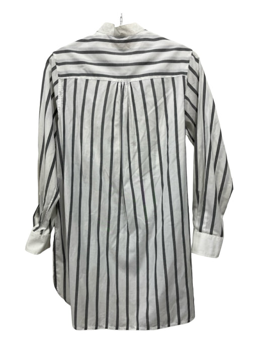 Ann Mashburn Size S White & Gray Cotton Half Button Bib Long Sleeve Tunic Top White & Gray / S