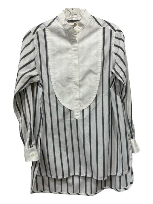 Ann Mashburn Size S White & Gray Cotton Half Button Bib Long Sleeve Tunic Top White & Gray / S