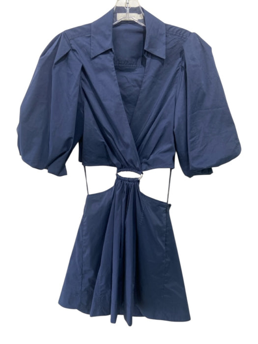 Jonathan Simkhai Size XS Navy Blue Cotton & Polyester Blend Collar Dress Navy Blue / XS