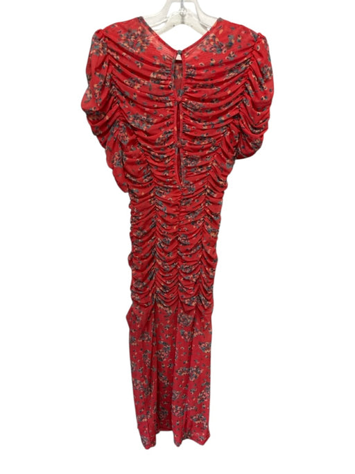 Free People Size Est S Red, Blue & Multi Polyester Blend Floral Ruched Dress Red, Blue & Multi / Est S