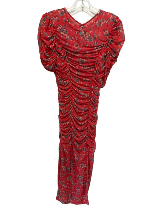 Free People Size Est S Red, Blue & Multi Polyester Blend Floral Ruched Dress Red, Blue & Multi / Est S