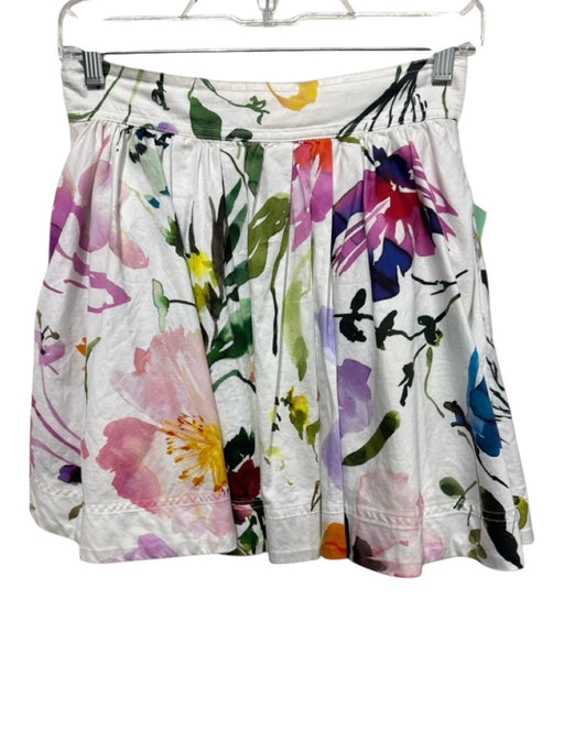 Aje. Size M White & Multi Cotton Water Color Floral Print Back Zip Mini Skirt White & Multi / M
