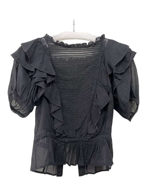 Isabel Marant Etoile Size 36 Black Cotton Sheer Lace Detail Button Back Top Black / 36