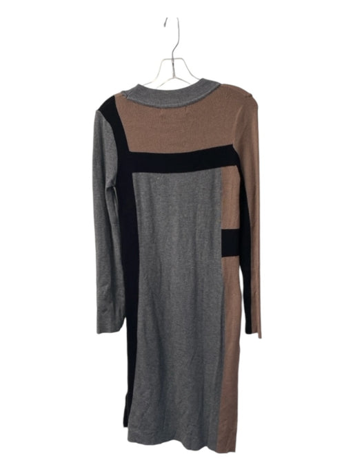 BCBG Maxazria Size M brown grey & black Rayon Blend Round Neck Long Sleeve Dress brown grey & black / M