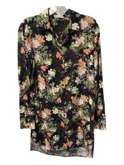 Alice & Olivia Size XS Brown & Multi Viscose Button Down Floral Print Dress Brown & Multi / XS