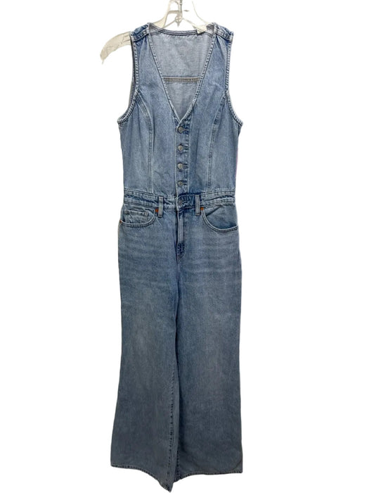 Levi's Size Small Light Wash Cotton Denim Sleeveless Button Up Jumpsuit