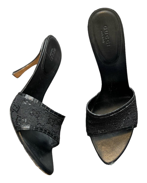Gucci Shoe Size 8 Black Leather Beaded Stiletto Mules Black / 8