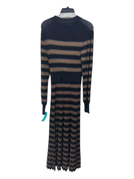 ME+EM Size 2 Black & Brown Viscose Blend Chevron Shimmer Long Sleeve Dress Black & Brown / 2