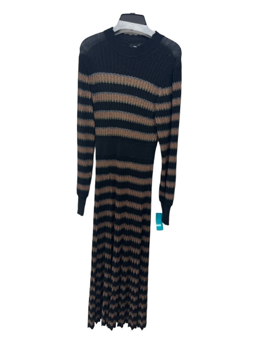 ME+EM Size 2 Black & Brown Viscose Blend Chevron Shimmer Long Sleeve Dress Black & Brown / 2