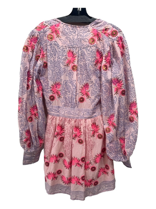 Oliphant Size XS Pink & blue Cotton Floral Paisley Long Sleeve Side Zip Dress Pink & blue / XS