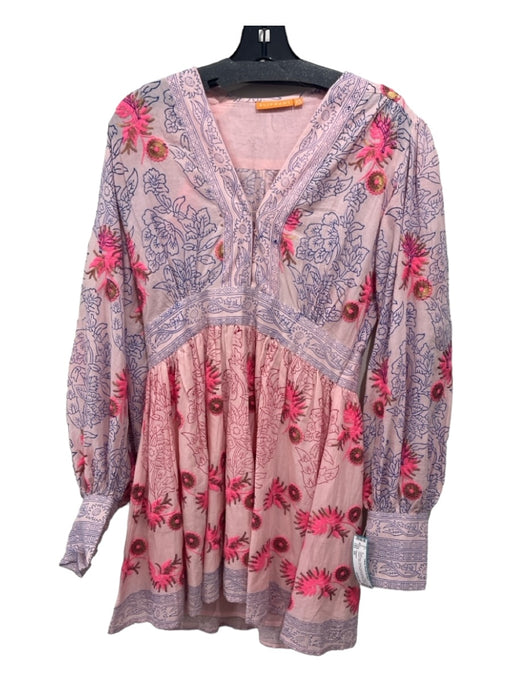 Oliphant Size XS Pink & blue Cotton Floral Paisley Long Sleeve Side Zip Dress Pink & blue / XS