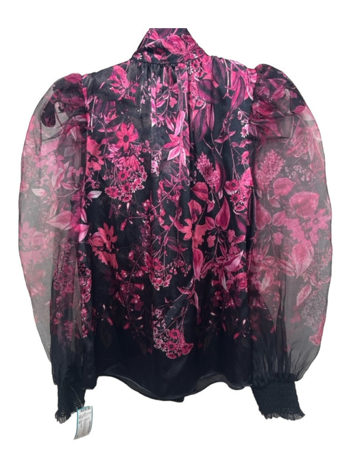 Alice + Olivia Size XS Black & Pink Viscose Blend Button Front Floral Top Black & Pink / XS