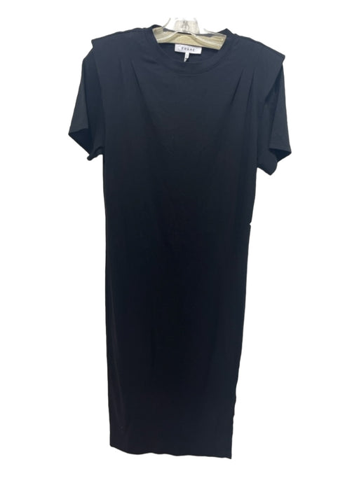 Frame Size XS Black Cotton Round Neck Sleeveless Shoulder Pads Midi Dress Black / XS