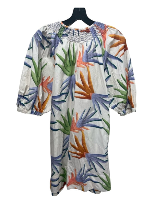 Oliphant Size XS Blue, White & Multi Cotton 1/2 Sleeve Floral Button Up Dress Blue, White & Multi / XS