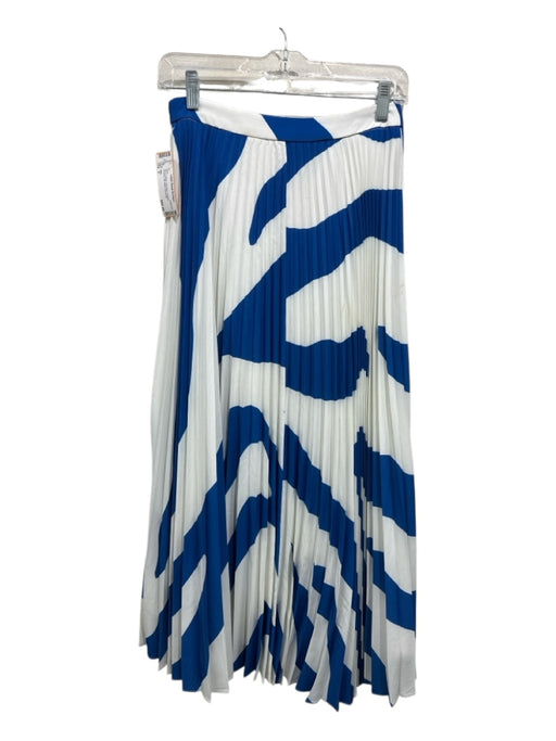 Milly Size 0 Blue & White Polyester Pleated Abstract Zip Sides Skirt Blue & White / 0
