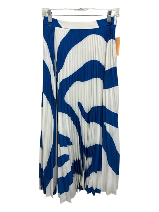 Milly Size 0 Blue & White Polyester Pleated Abstract Zip Sides Skirt Blue & White / 0