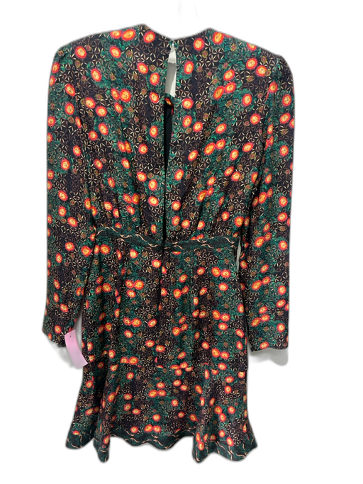 Saloni Size 2 Black Chiffon Multi Color print detail Long Sleeve Dress Black / 2